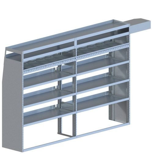 Nissan NV High RoofTapered Shelving Unit, 10ft Ext. Pipe Tray18"D x 65"H x 95"LSKU: 360129