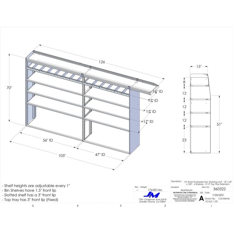 ProMaster Pipe Tray Shelving Unit – 18″ x 70″ x 105″/126″ – Top Tray ...